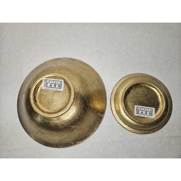 Vintage Pottery Barn Deroma Gilt Terracotta 8" Bowl and Saucer Made In Italy - Picture 4 of 10